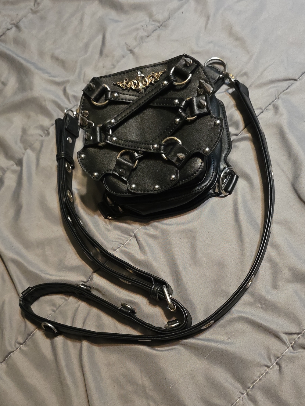 Black Studded Crossbody Belt Bag